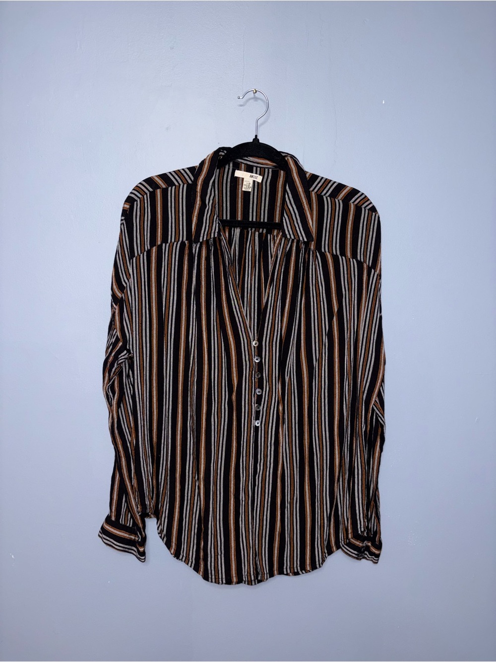 Amuse Society | Black Striped Blouse | Size Large